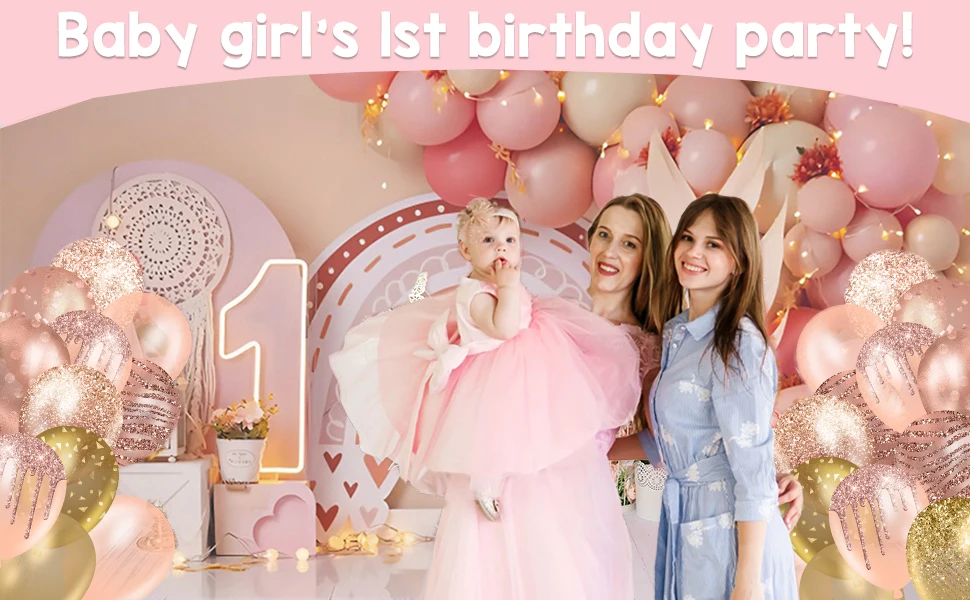 Description Picture 2 of itemNewborn Baby 1st Birthday Backdrop Pink Blue Balloon Girl Boy Baby Shower Cake Smash Photography Background Decor Photo Studio