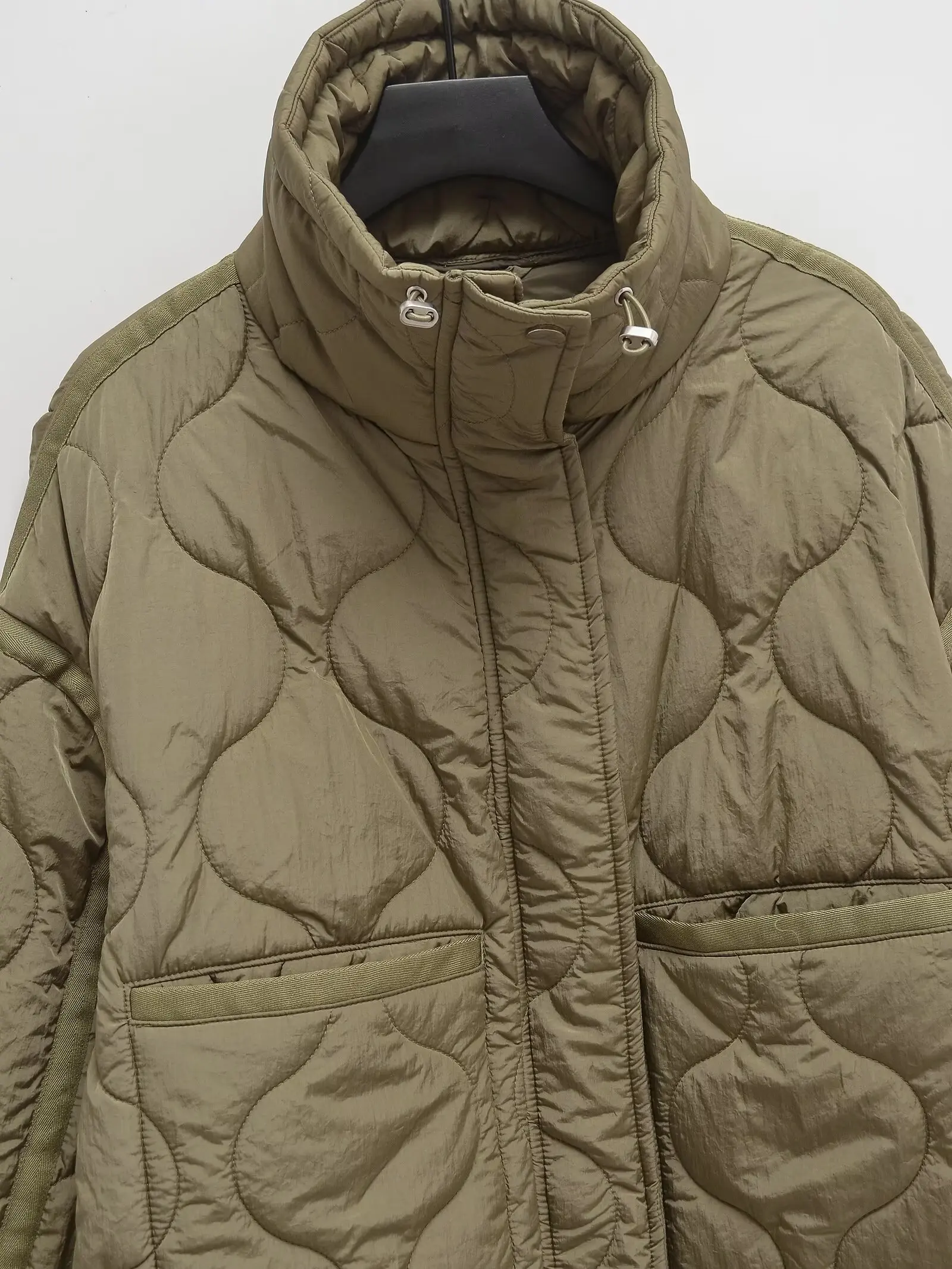 Womens Cotton Jacket - European American Style Winter Zipper Stand Collar Loose Fit