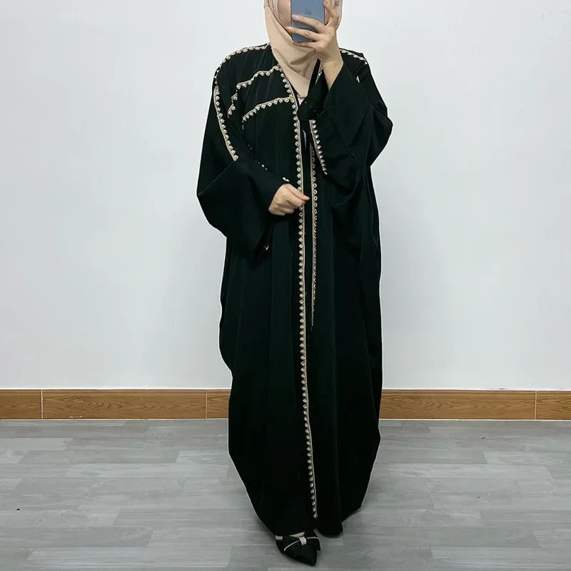 Women Eid Muslim Abaya Ramadan Morocco Cardigan Dubai Batwing Sleeve Pearls Abayas Kaftan Vestidos Arab Long Robe Spliced