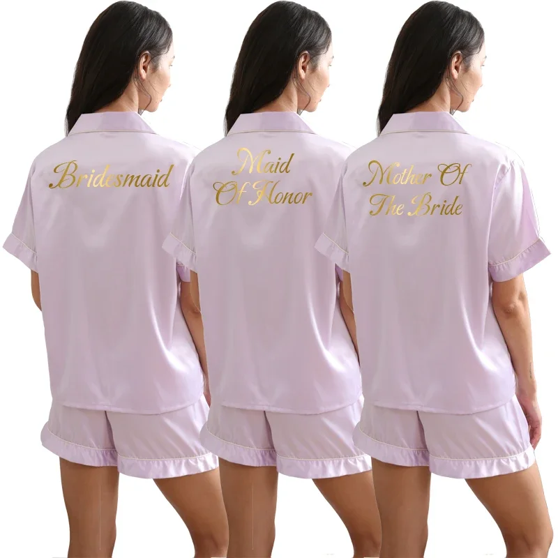 

Pajamas Set Womens Ladies Satin Wedding Bridesmaid Bride Pyjama Set Wear Pajamas Short Sleeve Pjs Set Lavender