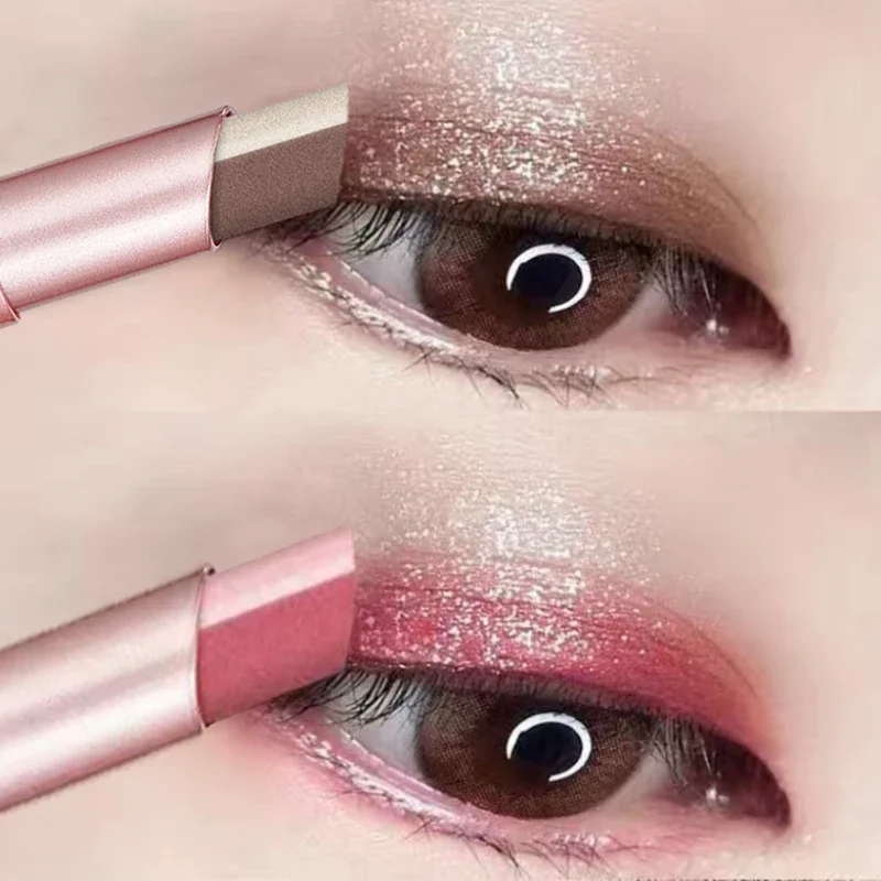 Waterproof Bling Double Color Gradient Velvet Eye Shadow Stick Last Shimmer Metallic Eyeshadow Pen Cosmetics Beauty Makeup Tools