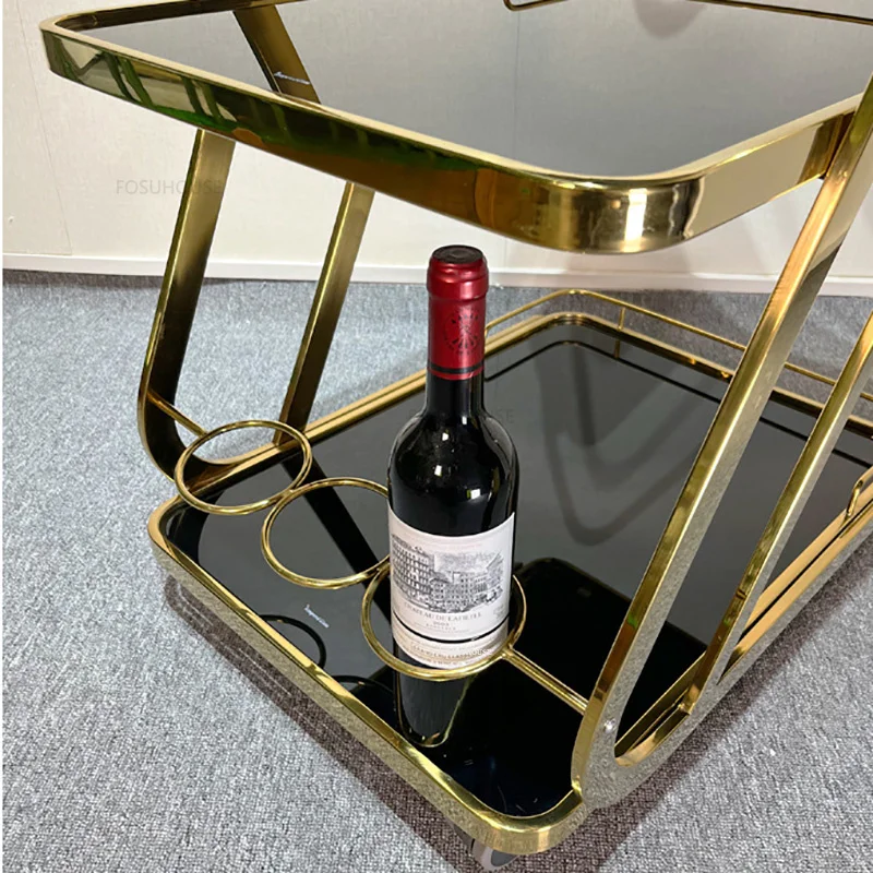 Luxury High-end Hotel Trolley KTV Commercial Dining Cart Home Stainless Steel Glass Wine Cart Restaurant Iron Delivery Trolley O