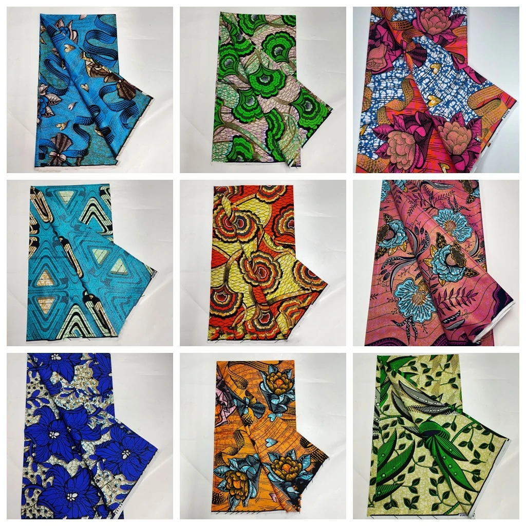 

Новые африканские блестящие золотистые восковые ткани Grand Glam, Мягкие 100% хлопковые восковые материалы с принтом Анкары, 6 ярдов/шт. Для нигерийского платья