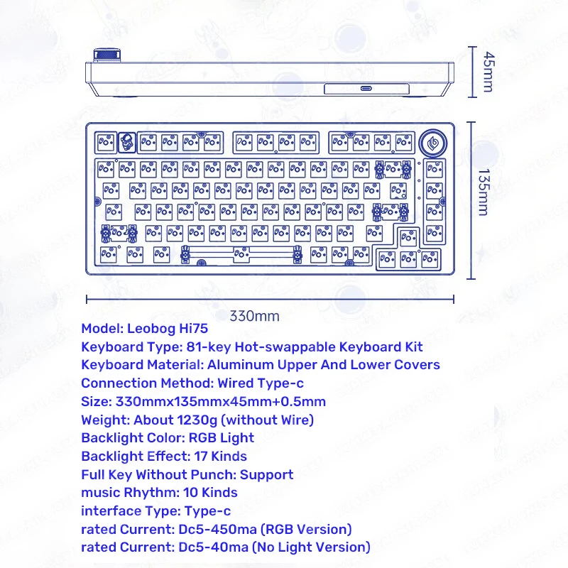 LEOBOG-Clavier mécanique personnalisé Hi75 Sugar65, kits en aluminium, clavier de jeu filaire remplaçable à chaud, clavier de jeu RVB, joint d'étanchéité avec bouton