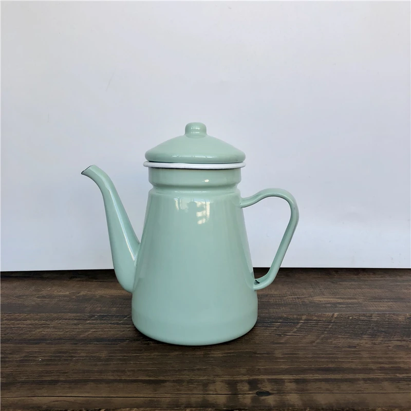 

Enamel Coffee Pot Kettle Solid Color Simple Pure Handmade High Capacity Coffee Kettle Nordic Style Espresso Coffeeware