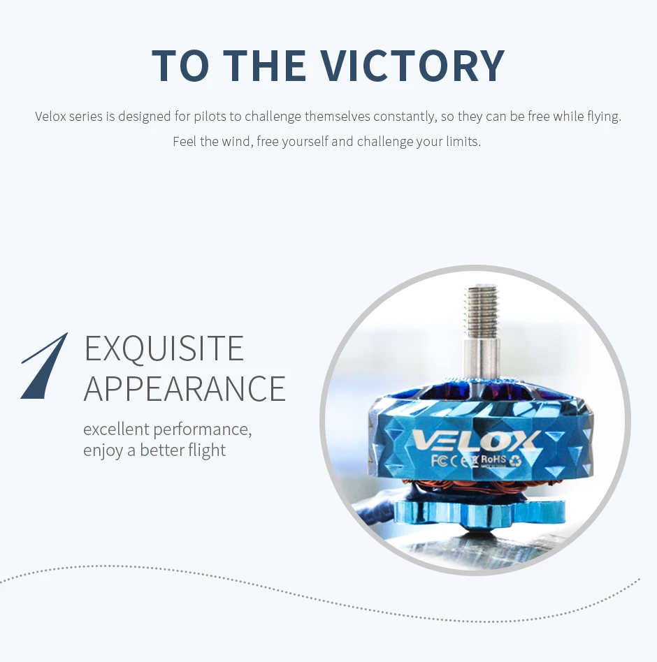 Moteur T-MOTOR Velox V2208 V2 pour FPV Racing et Freestyle 5 pouces, connectique et supports