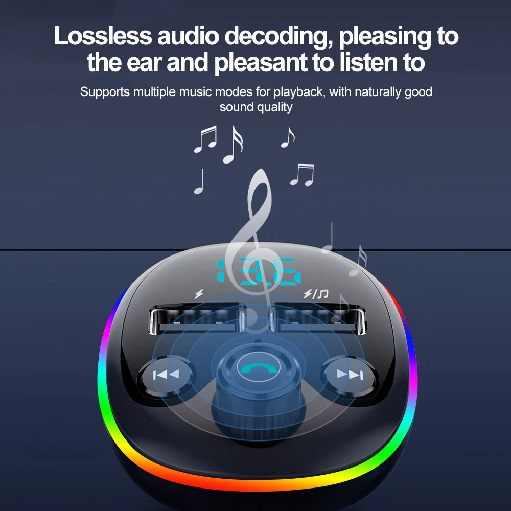 차량용 핸즈프리 FM 송신기 블루투스 자동차 키트, MP3 변조기 플레이어, TF 카드, USB AUX 리시버, 3.1A 듀얼 USB TYPE-C 고속 충전기