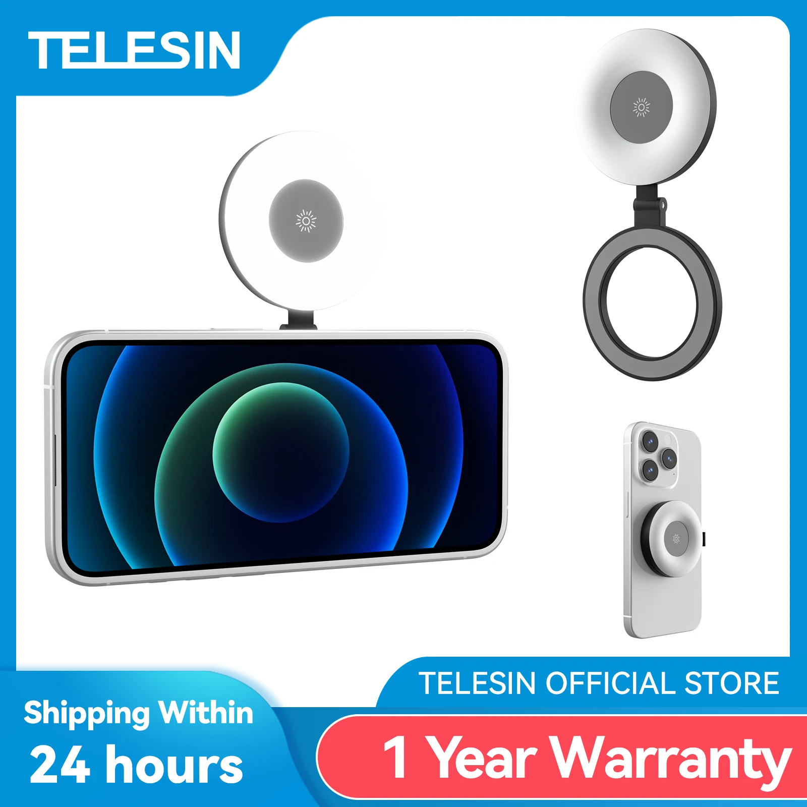 Magnetic Selfie Light With 3 Color Modes & Built-in Mirror - Portable Beauty Light For Phone, Laptop, Vlog & Live Stream