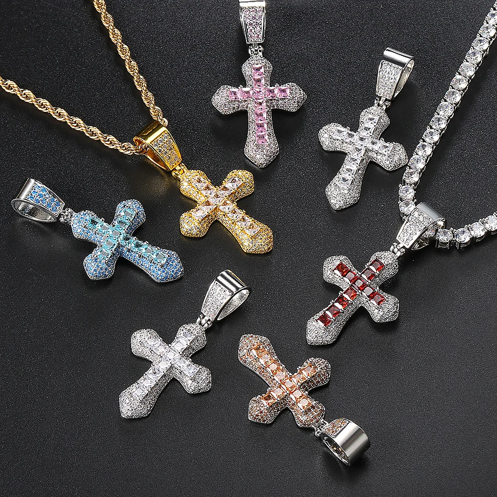 Hip Hop Kreuz Halskette für Männer aaa + Zirkonia vereist Anhänger Goldfarbe Edelstahl Seil Kette auf Hals Schmuck ohp141 – Detail 3