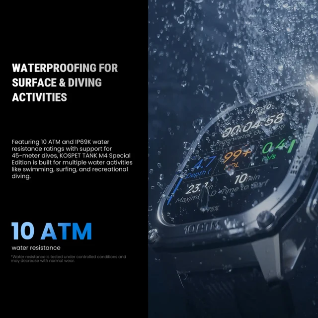 Alternative view of KOSPET Tank M4 Special Edition Men's Smartwatch 1.96 Inch AMOLED 10ATM Waterproof Freediving Offline Maps GPS 2 Wristbands