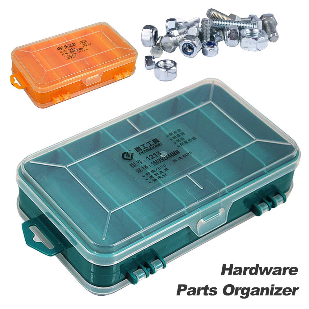 

Double-Side Hardware Organizer Box Transparent Plastic Tool Storage Case Multifunctional Compartment for Screws Nuts Nails Bolts