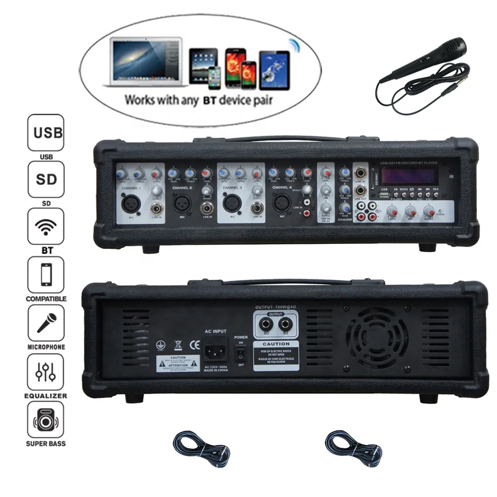 Professional audio 1200W 2X15"Subwoofer PA speaker system BT TWS karaoke sets 4 channel powered mixer Sound box bocina parl