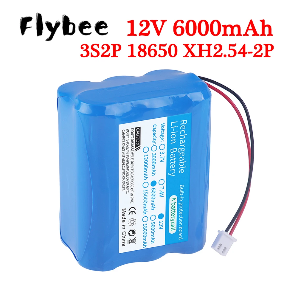 12V 6000mAh 18650 3S2P Lithium-ion Rechargeable Battery For Speaker Flashlight CCTV Camera GPS Searchlight Portable Kit Rc Parts