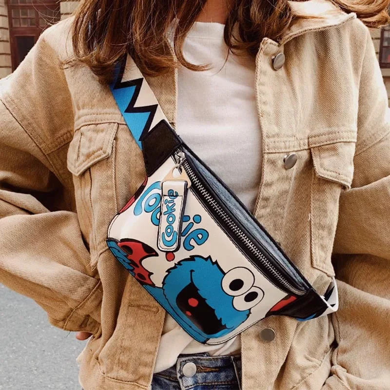 Waist Bag Women's Fanny Pack Cartoon Belt Bags Handy Packs Banana Chest Bag Female Hip Package Crossbody Purse PU Leather Pouch waist bag,chest bag,crossbody bag