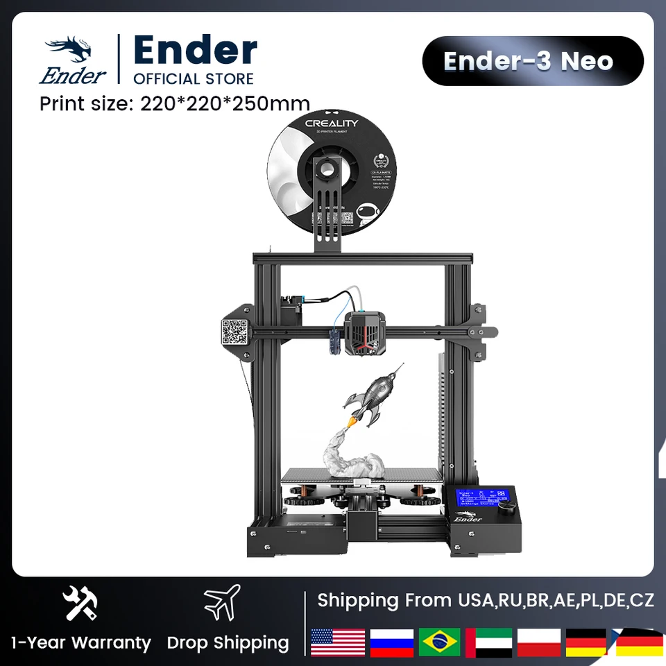 Creality Ender 3 V2 Neo - Impresora 3D oficial con kit de nivelación  automática CR Touch, plataforma de acero con resorte, extrusora de metal