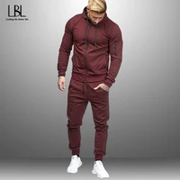 Mens Autum Winter Sport Hoodied Trends Solid Fitness Zipper Hoodies Sweatpants Male Slim Casual Fashion Tracksuits 2022 New