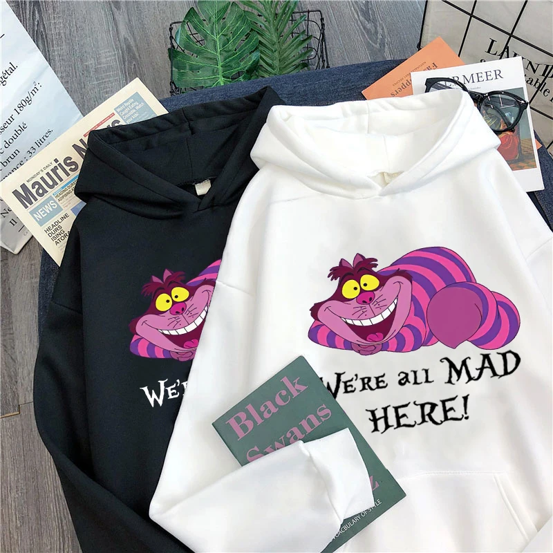 Disney Womens Sweatshirt Fashion Alice In Wonderland Cheshire Cat Cartoon Leuke Kat Print Hooded Trui Unisex Top |