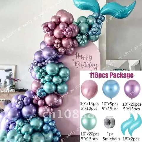 

118/51pcs Mermaid Tail Balloon Garland Metallic Chrome Latex Balloons Mermaid Wedding Birthday Party Baby Shower Decoration
