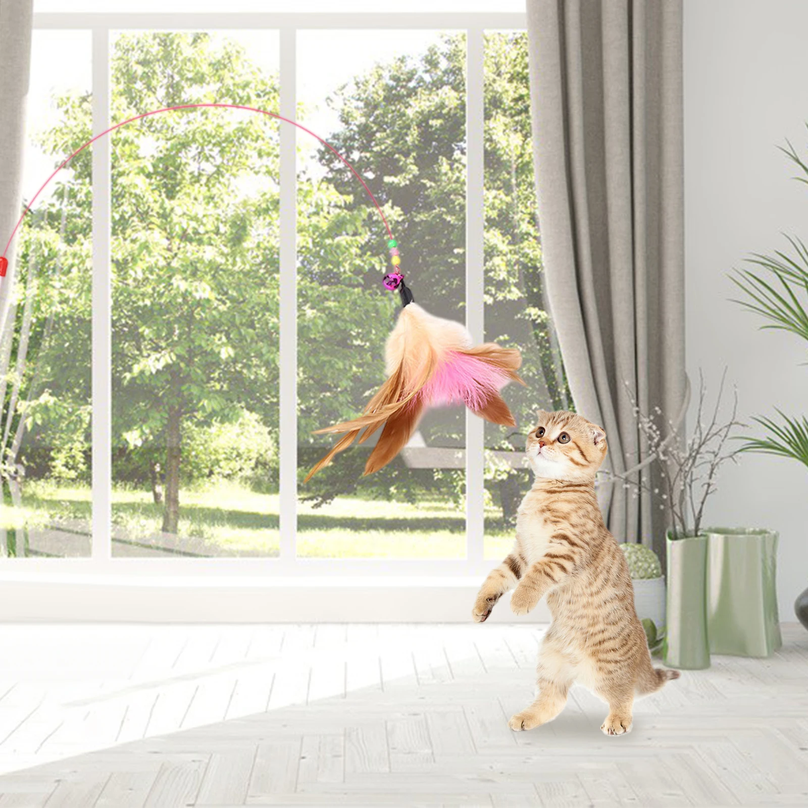 Simulation Bird interactive Cat Toy Funny Feather Cat Stick with Bell Cat Playing Teaser Wand Toy for Kitten Cat Supplies 