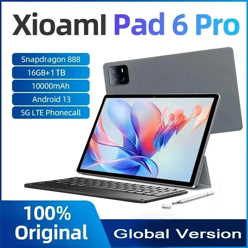 

Оригинальный планшетный компьютер 2024 Pad 6 Pro, Android 13 Pad 6 Pro, Snapdragon 888, 16 ГБ, 1 ТБ, телефон с двойным Wi-Fi, 10000 мАч, планшет 4K