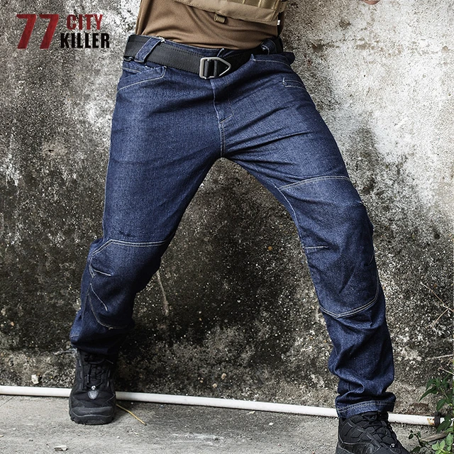 Denim Combat Trousers Men, Tactical Cowboy Pants