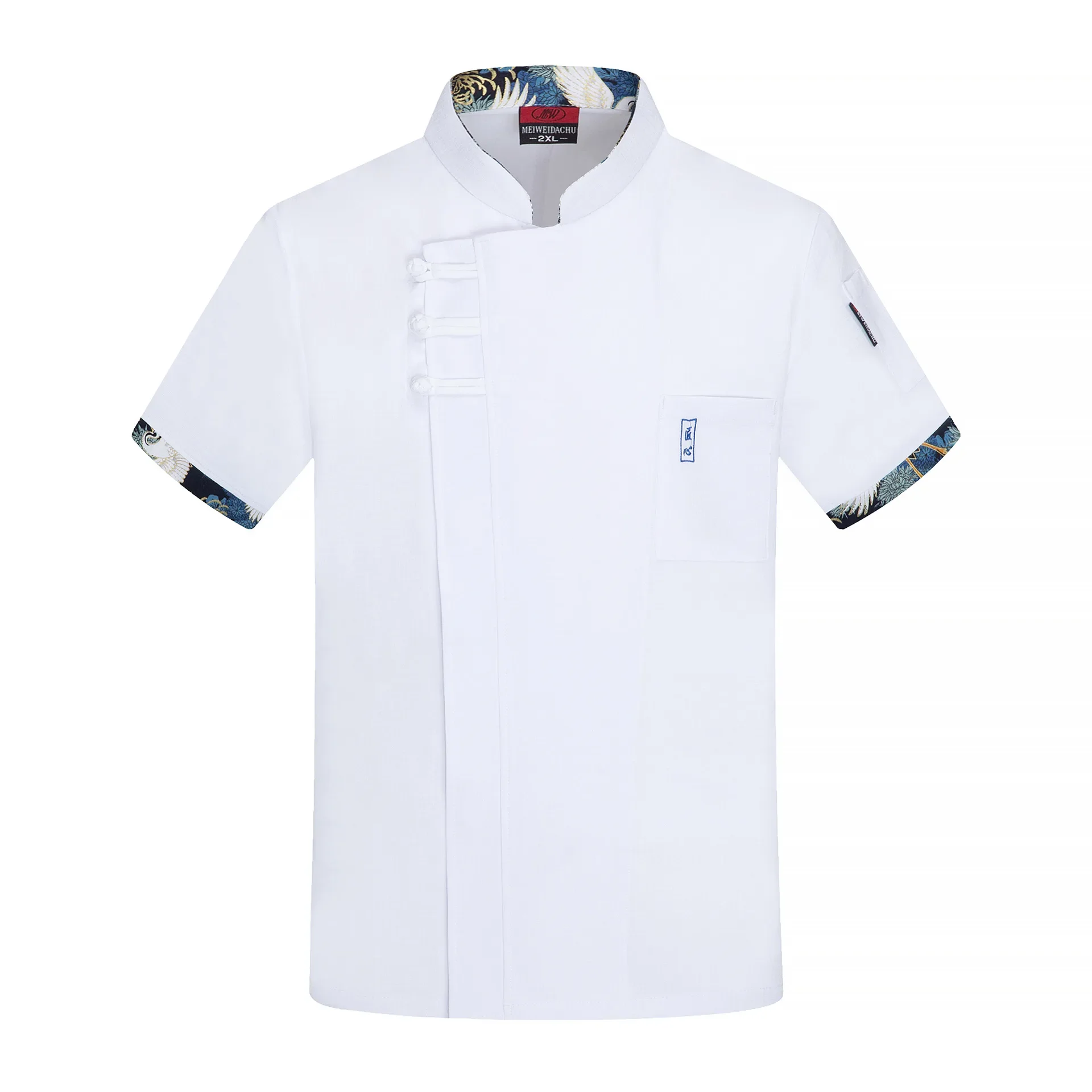 Short Sleeve Chef Uniform Men Women Stretchy Linen Kitchen Cook Jacket Waiter Shirt - Image 2