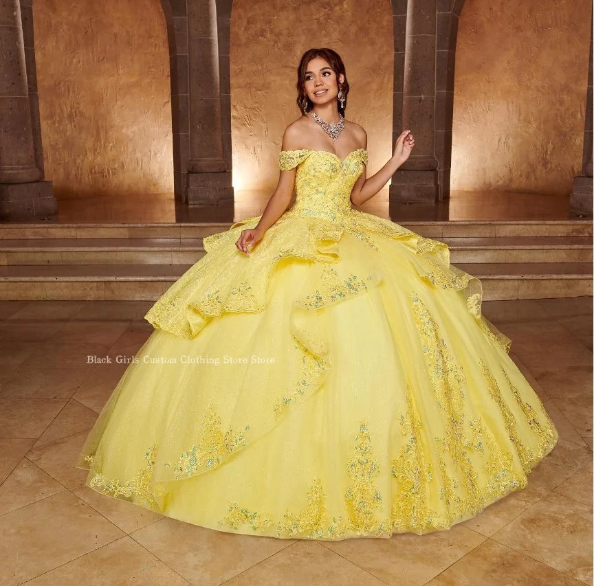 Princess Quinceanera Dresses One Shoulder Diamond Applique Tulle Mexico 16 Corset Customised