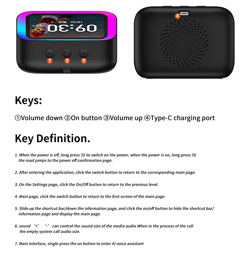 Smart Alarm Clock Bluetooth Speaker Weather Display Night Light Music Stories Player Photo Frame Perfect Gift Bluetooth APP