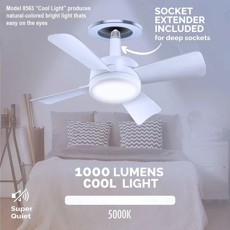 30w Decken ventilator LED-Licht E27 Sockel Lüfter mit intelligenter Fernbedienung 1000lm 5000k Glühlampe Lüfter Lampe für Schlafzimmer Wohnzimmer