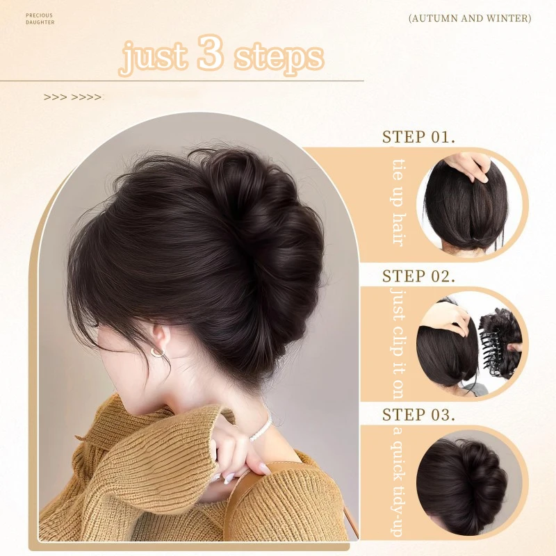 Synthetic Messy Hair Bun Extensions Wig Black Brown Claw Clip Bun Hairpiece Wavy Updo Hair for Women Daily Party Use Hair Clips