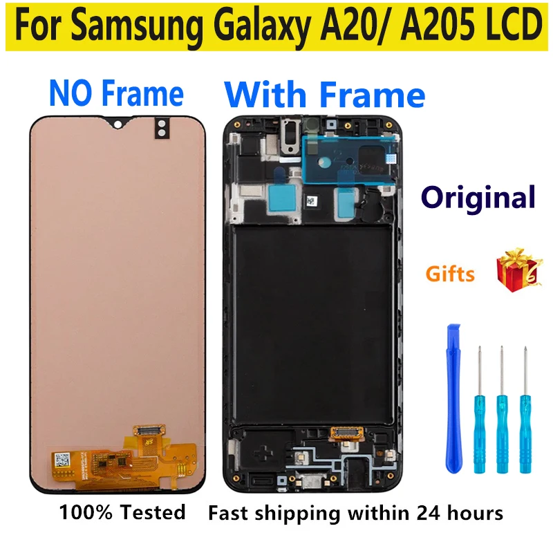 

6.4''SM-A205F Original Lcd For Samsung Galaxy A20 Display Touch Screen Digitizer Panel Assembly For Galaxy A205 LCD With Frame