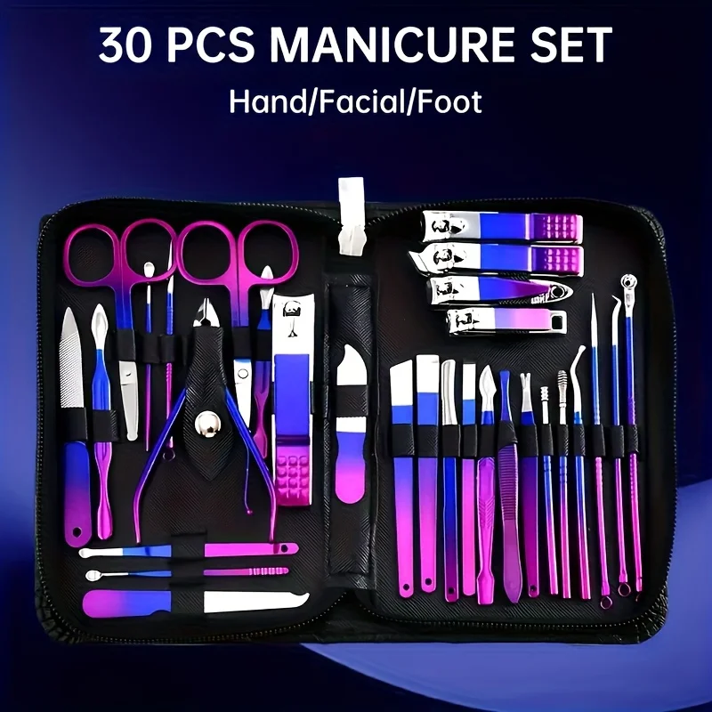 Juego de 30 Piezas de Cortaúñas de Acero Inoxidable Anti-Salpicaduras, Juego de Cortaúñas para Paroniquia, Herramienta de Pedicura Casera, Herramientas para Cutículas