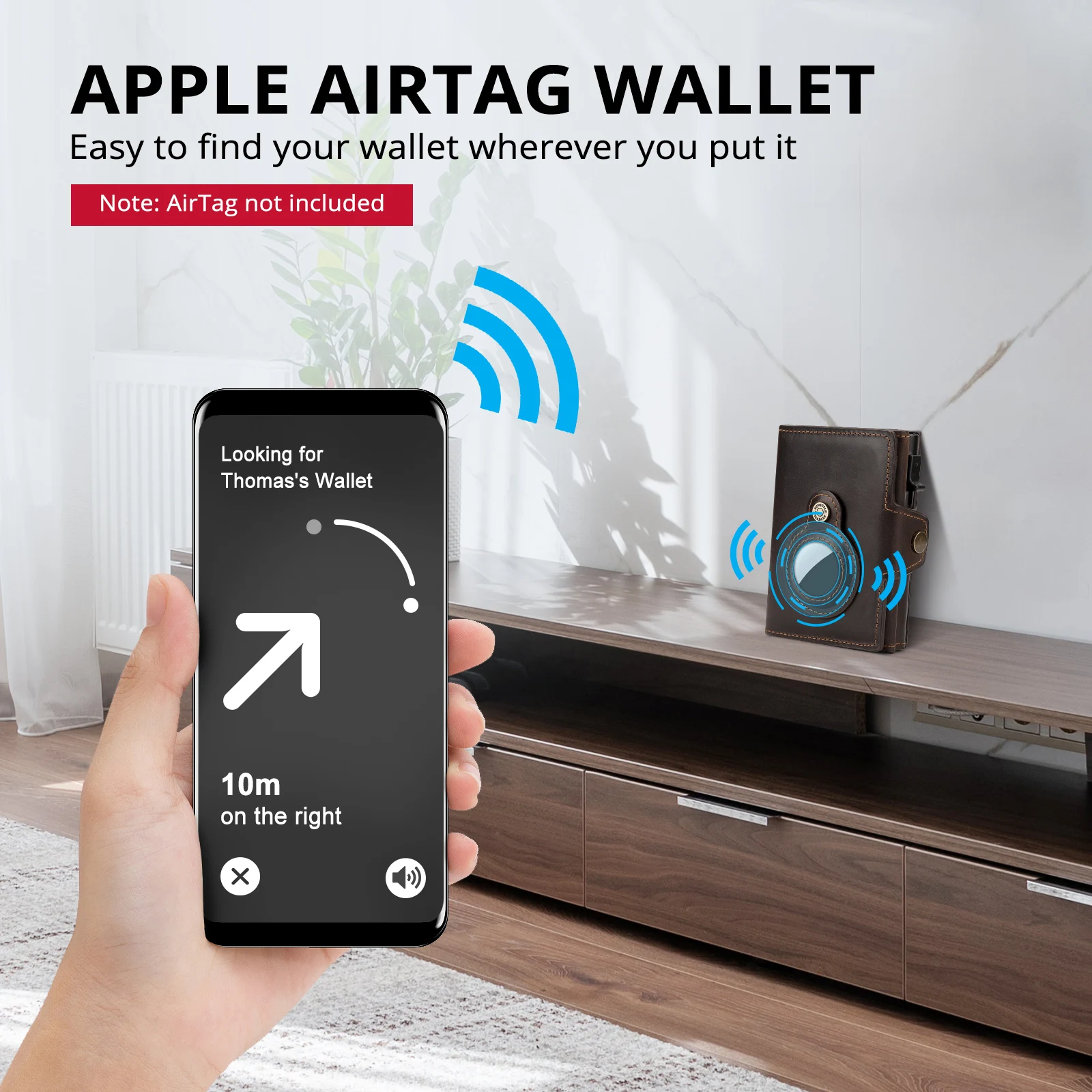 Wallet For Apple Airtage RFID Blocking Card Holder Business Aluminum Pop Up Slide Case with Zip Coin Purse