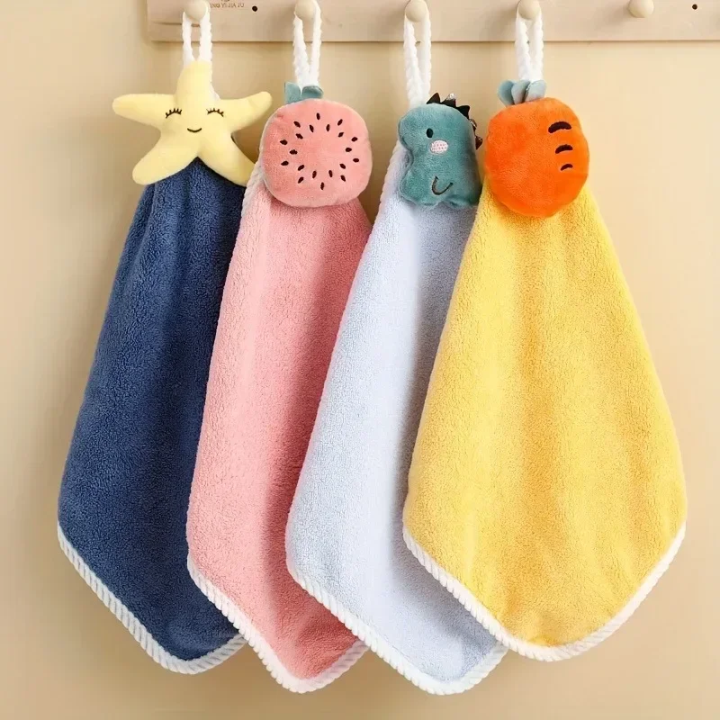 1pc Coral Fleece Hangable Hand Towels for Kids Baby Bathroom Fingertip Super Absorbent Handkerchief Bath Towel Accessories bath towel baby towel