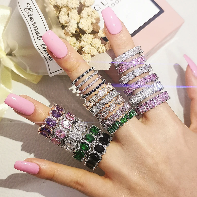 2023 New Arrival Fashion Luxury Green Black Pink Silver color Eternity Band Wedding Ring For Women Party Gift Jewelry Z13