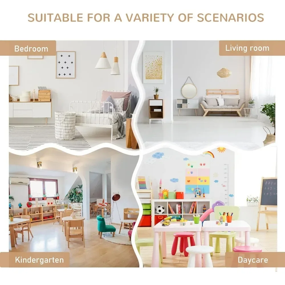 4-Piece Kids Table Set with 2 Wooden Chairs, 1 Storage Bench, and Interesting Modern Design, Natural/White