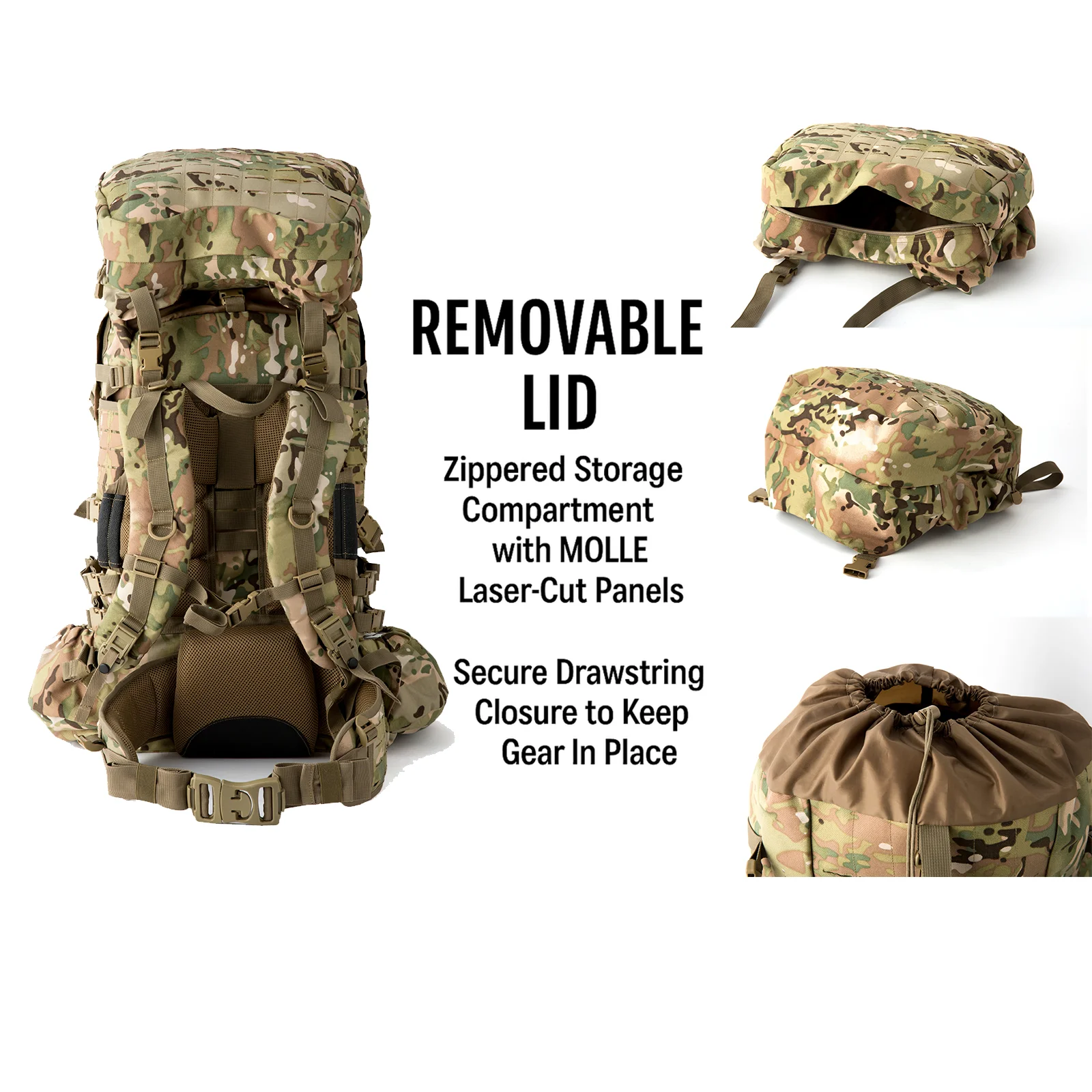 Upgraded ILBE Main Pack with Laser-Cut MOLLE – Multi-Terrain Camo
