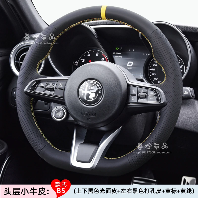 Hand-Stitched Genuine Leather Suede Car Steering Wheel Cover for Alfa Romeo Stelvio Giulia 2020-2022 Car Interior Accessories