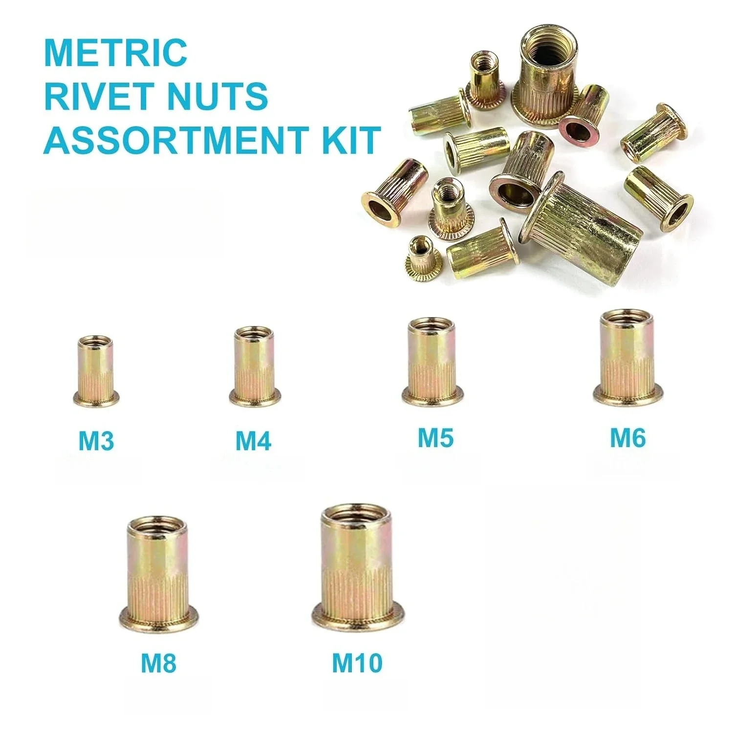 Kit Assortimento Di Dadi Per Rivetti Filettati A Testa Piatta In Acciaio Inossidabile Da 170 Pezzi M3 M4 M5 M6 M8 M10 Tipi Di Dadi 88820272 - Foto 5