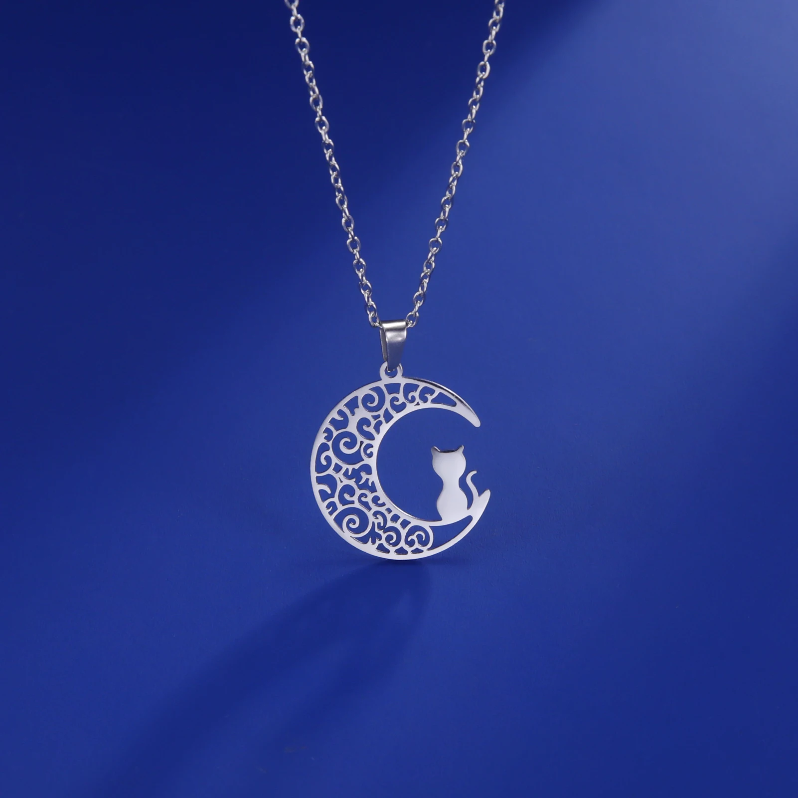 Cazador Halbmond-Katze-Anhänger-Halsketten für Frauen, Tier-Kätzchen, filigrane Halskette, 2026, Edelstahl, Schmuck, Geschenk-Trend – Detail 12