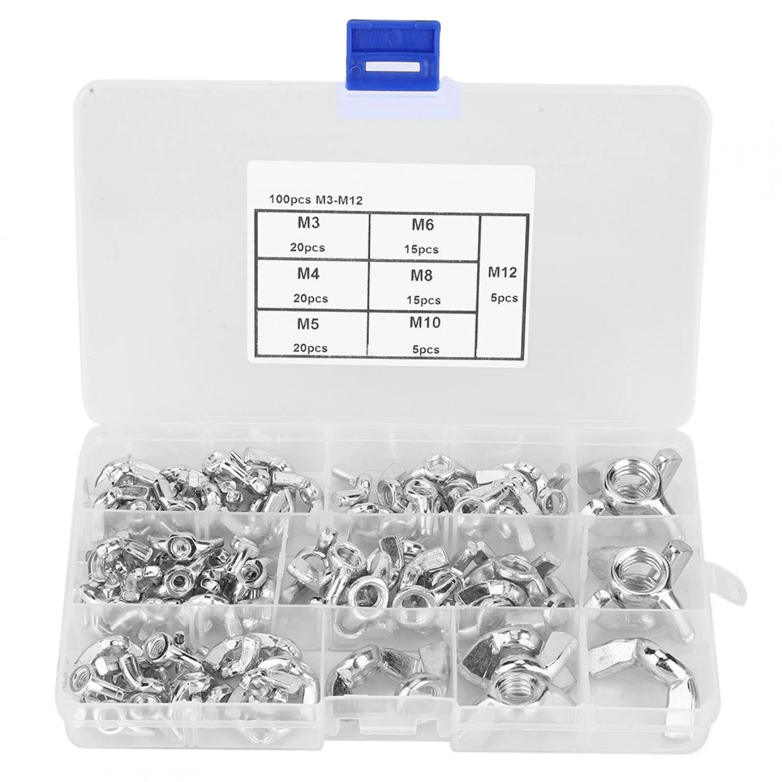 100PCS Wing Nut Assortment Butterfly Nut Industry Hardware Metric M3 to M12