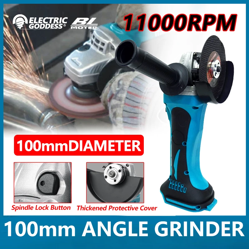 Electric Goddess DGA402 18V Li-Ion Brushless 100mm Angle Grinder High torsion high power rechargeable cordless Compact polish