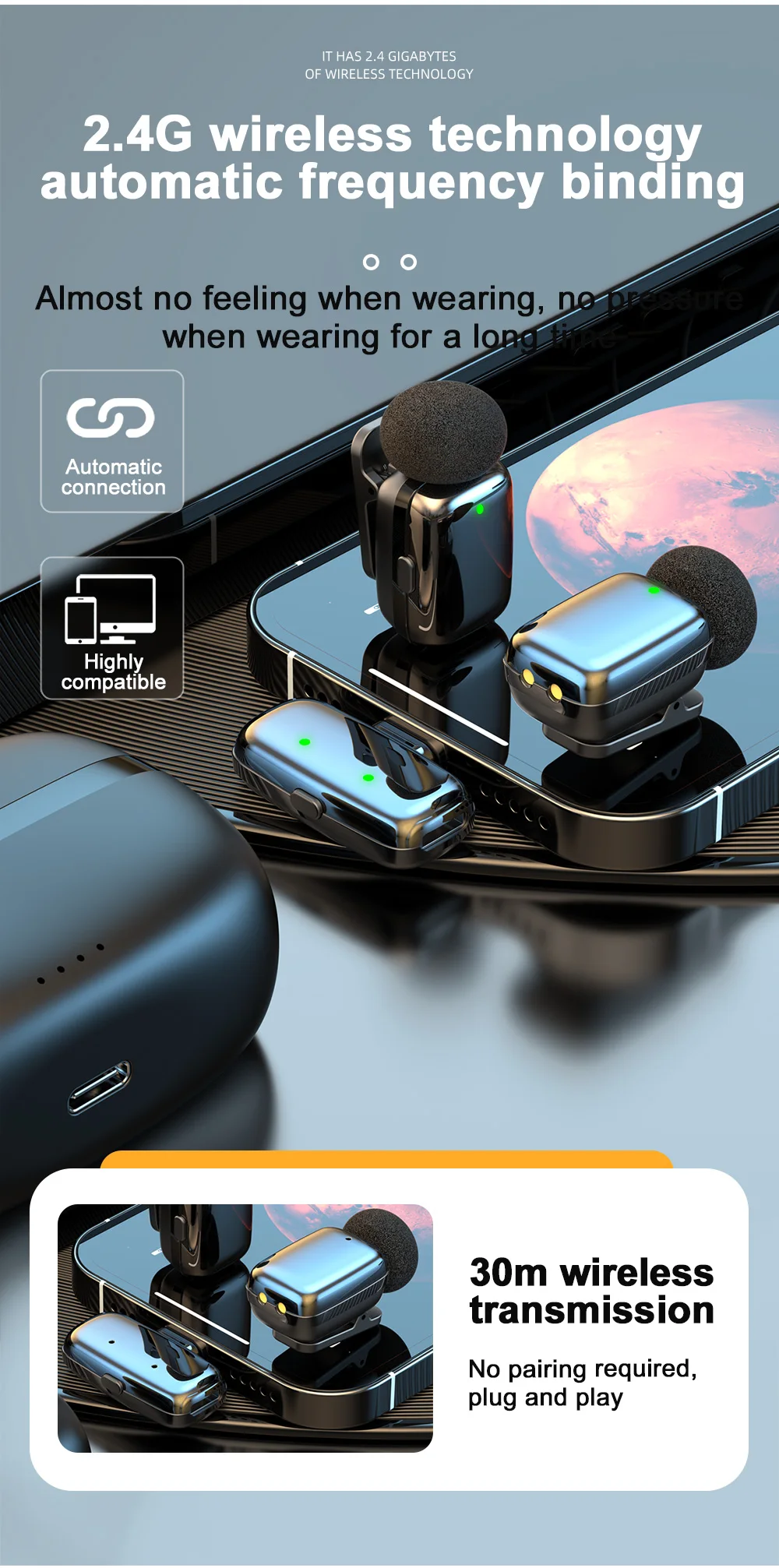 Wireless Lavalier Microphone Recording for Streaming Compatible with MINI Smartphones for Live Streaming Vlogging Interviews