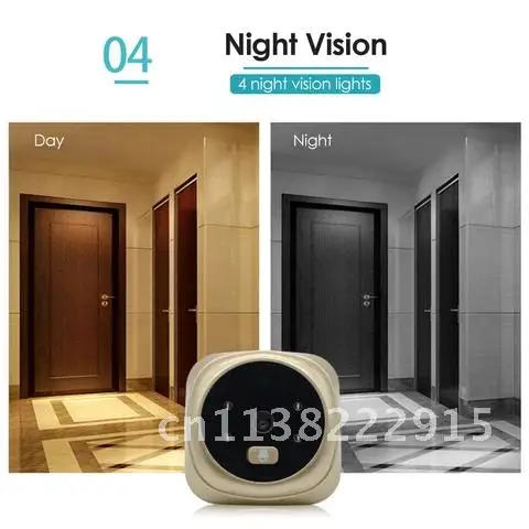 컬러 LCD 스크린 디지털 초인종, 90 도 문짝 눈 전자 구멍 카메라 뷰어, 야외 문짝 벨, 2.8 인치