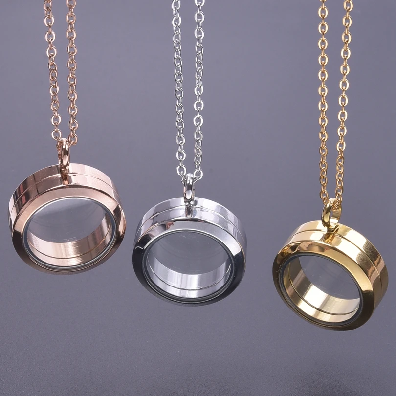 

1pc 25mm Fashion Round Pendant Necklace Photo Relicario Locket Necklace For Women Men Stainless Steel Jewelry Decoration Gifts
