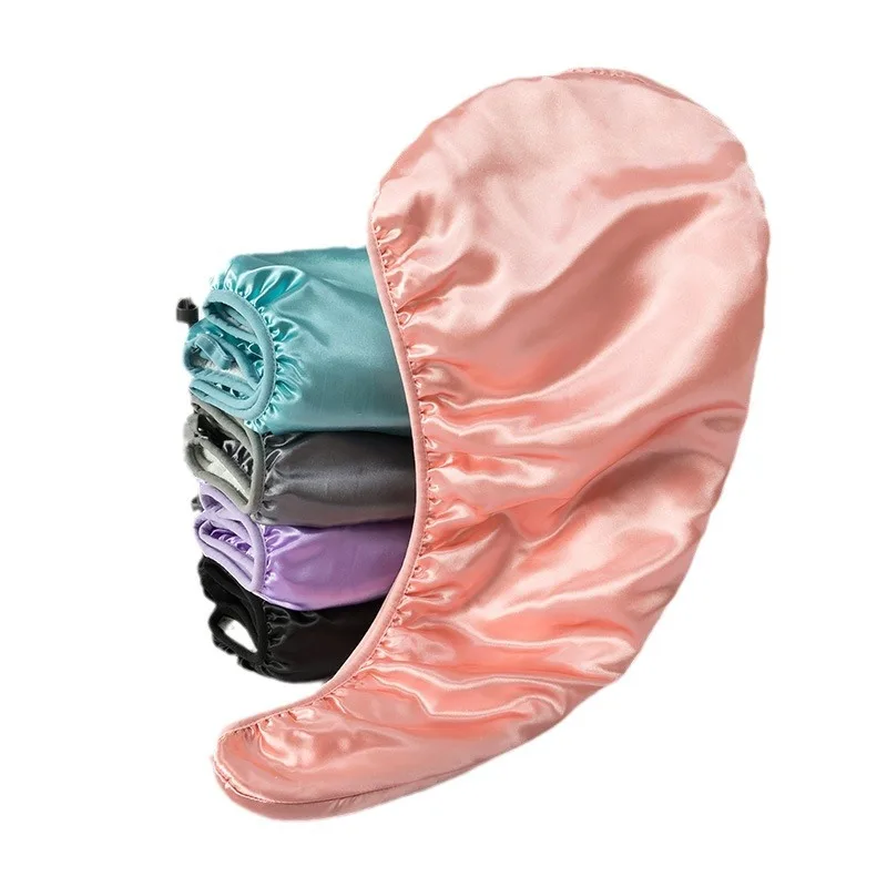 Luxury Thickened Satin Hair Drying Cap Towel Wrap Double Layer Coral Fleece Dry Hair Cap with Button for Fast Drying & Hair Care