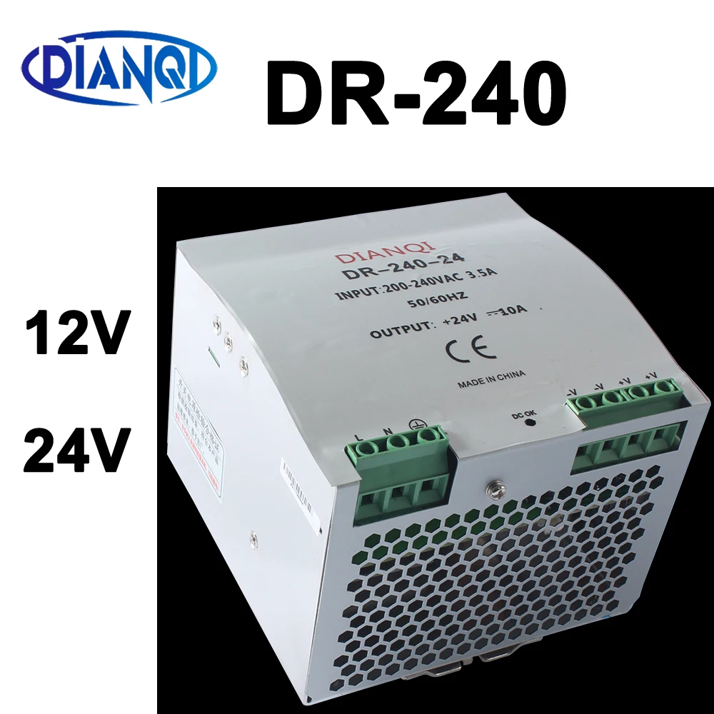 

Din rail Single output power supply DR-240w 12V24V48V ac dc converter for LED Strip DR-240-12 DR-240-24 DR-240-48 high quality