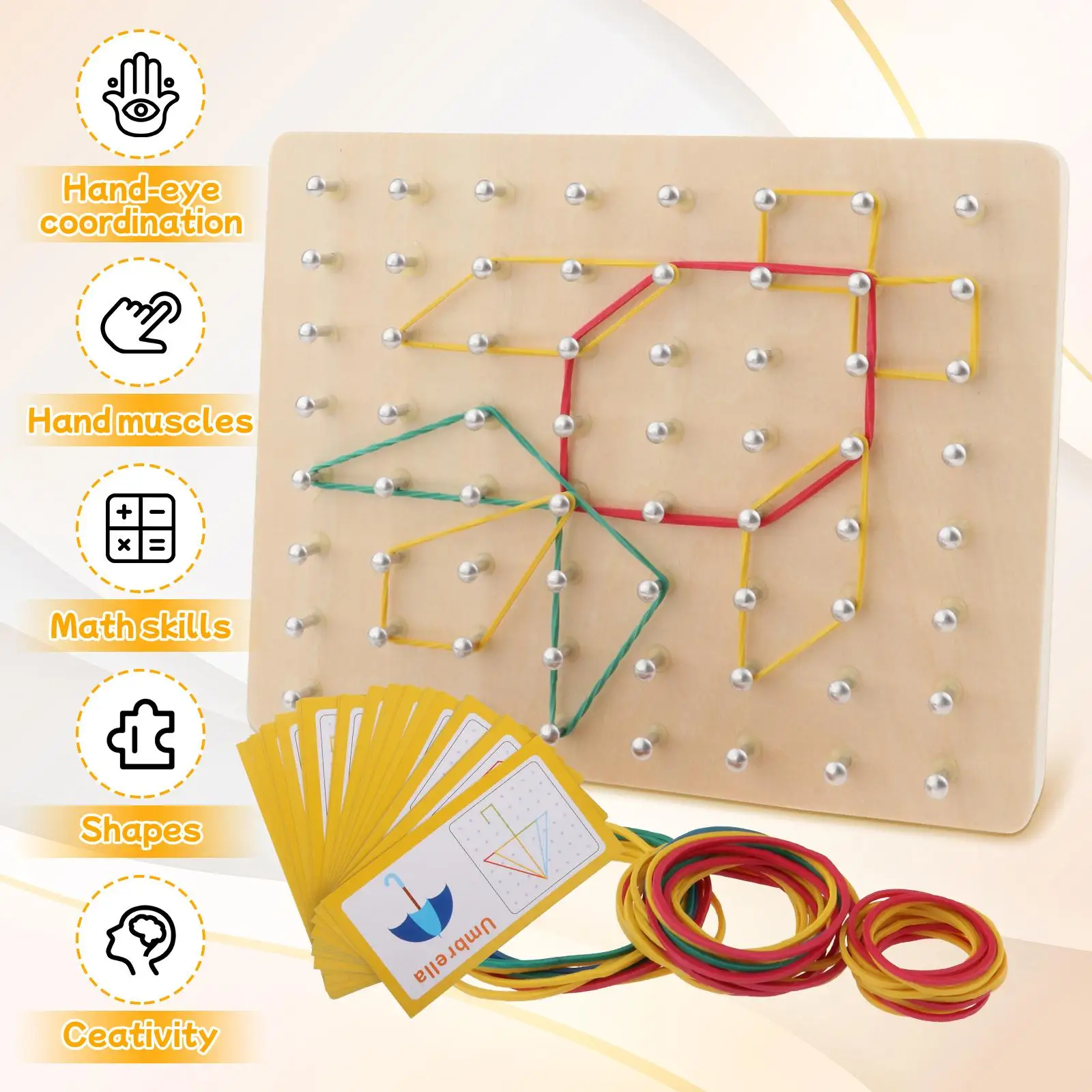 Wood Geoboard Set Block Toy Brain Teaser with 30 Pattern Cards Geometry Board Wood Geoboard Set Block Toy Brain Teaser with 30 Pattern Cards Geometry Board