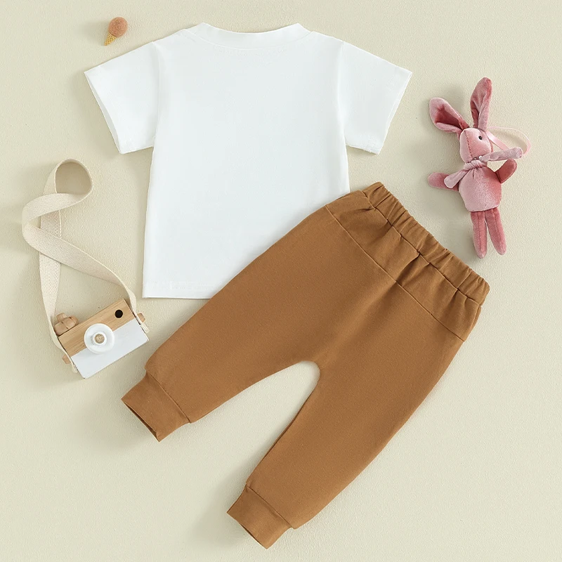 Toddler Baby Boys Easter Day Clothes Sets 0-3Y Short Sleeve Cartoon Rabbit Letter Print Tops Drawstring Pants
