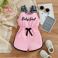 Toddler Kids Baby Girls Summer Romper, Sleeveless Crew Neck Letter Print Short Jumpsuit Elastic Waist Clothes 9M-4T 2